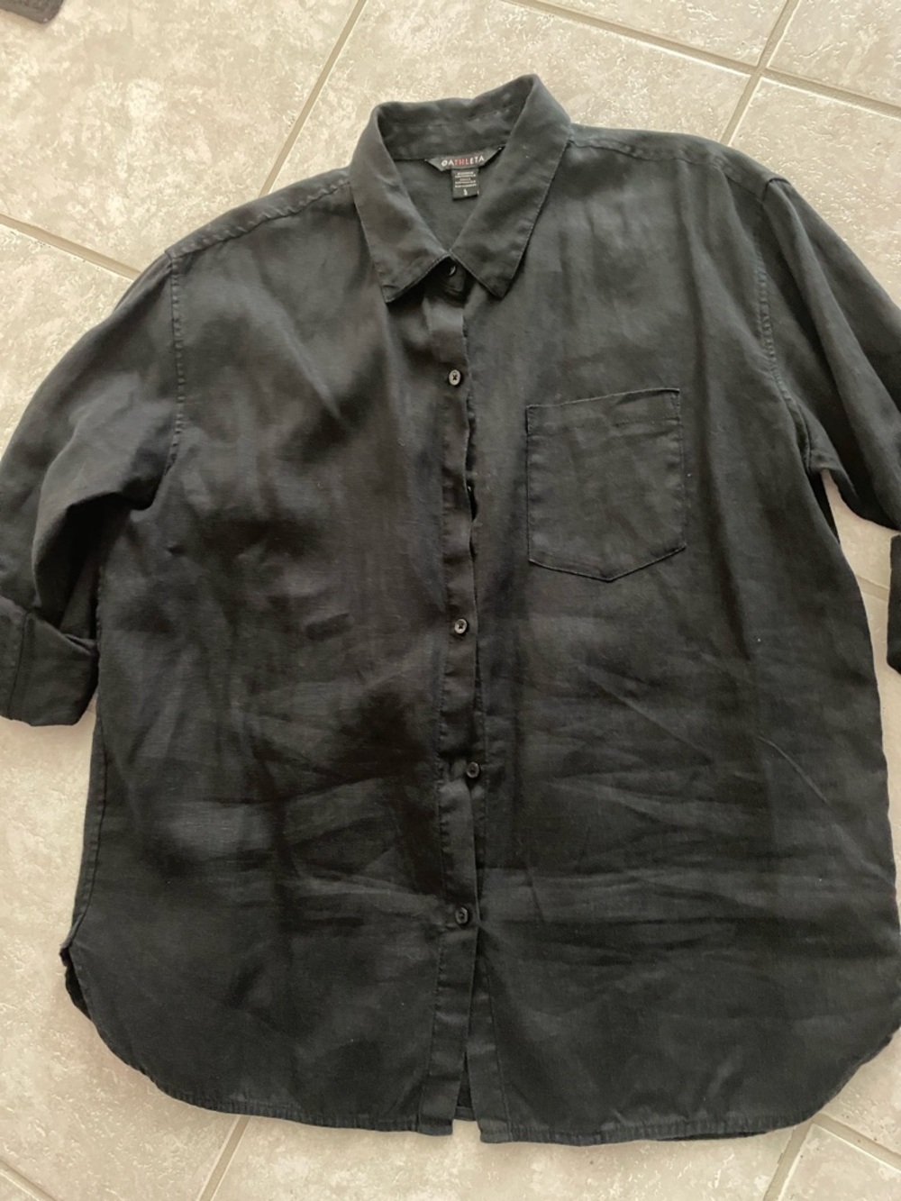 Athleta Black Button-Front Women's Linen Blouse
